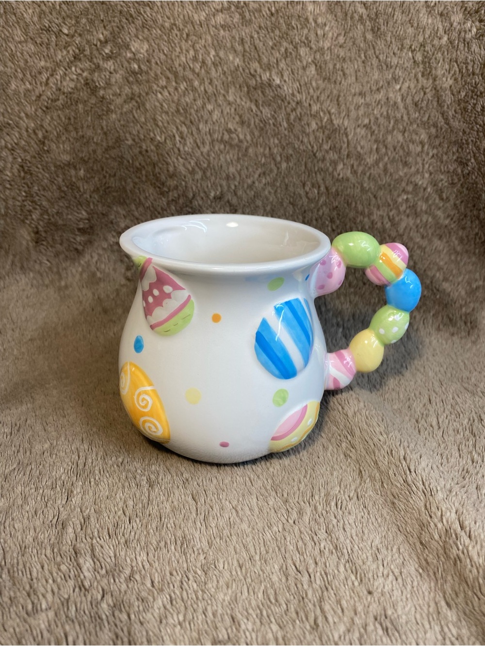 Pier 1 Imports Handpainted Dolomite Easter Egg Polka Dot Colorful Coffee Mug Cup